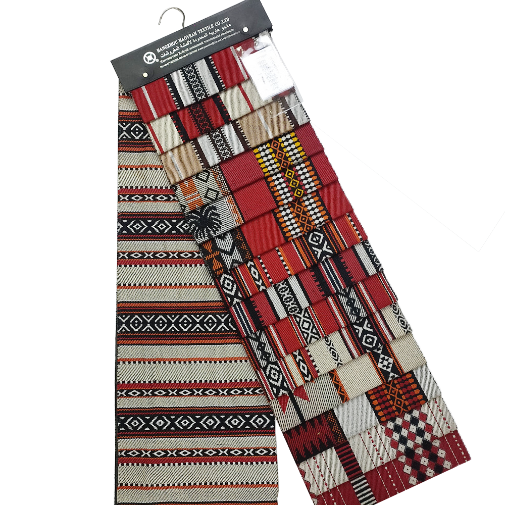 Mukautettu arabiatyyli punainen ja musta jacquard sadu sohva verhoilukangas