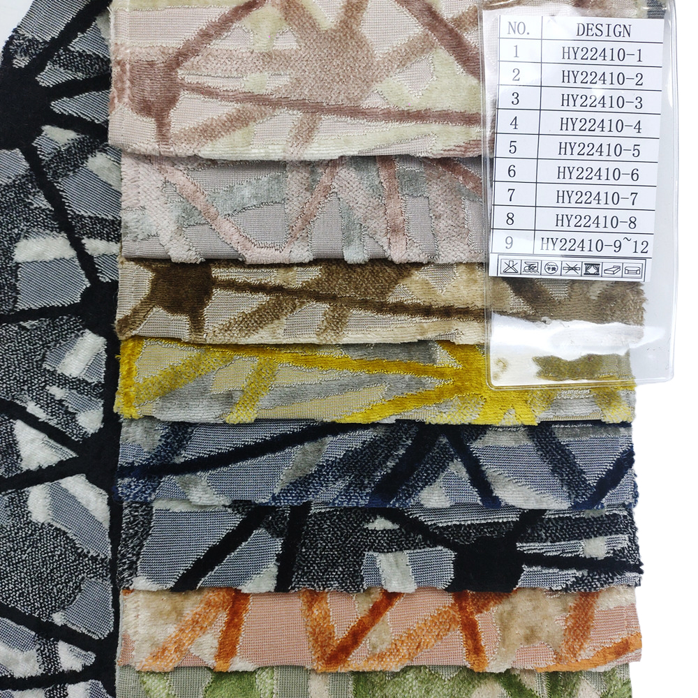 Geometrinen muotoilu värikäs polyesterin jacquard -leikkuupaalu samettihaappa 